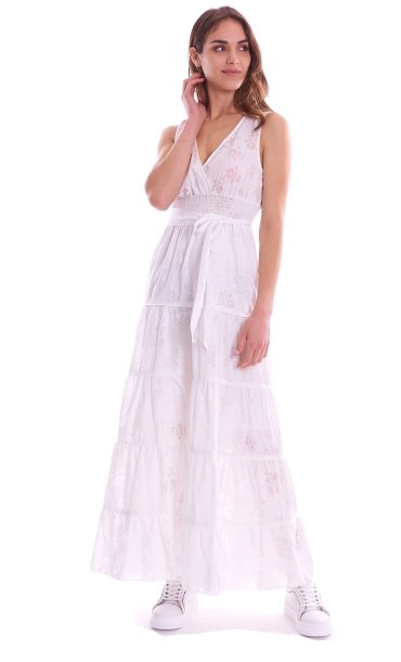 WHITE WISE LONG DRESS WITH SASH