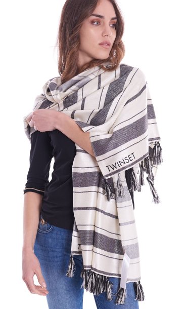 TWINSET STRIPED LIGHT SCARF WITH LUREX