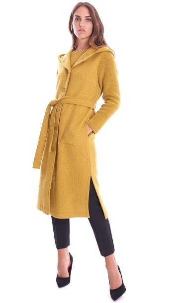 MARIA BELLENTANI COAT WITH HOOD AND BELT YELLOW