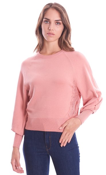 TWINSET SWEATER WITH PUFF SLEEVE AND LACE