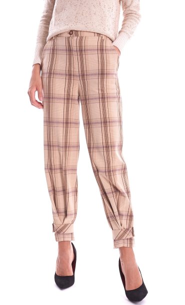 TWINSET ACTITUDE CHECKED CAMEL PANTS