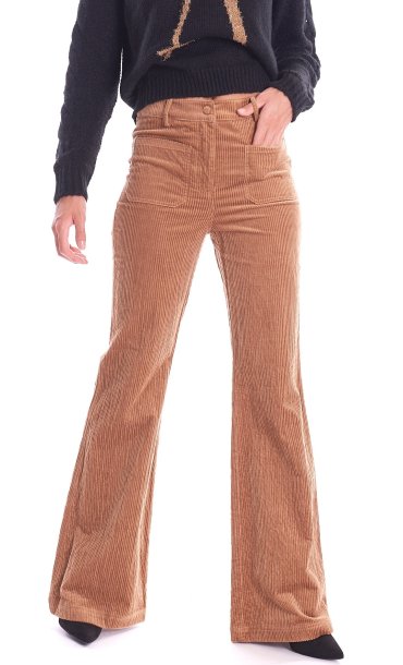 TWINSET ACTITUDE VELVET FLARED CAMEL PANTS