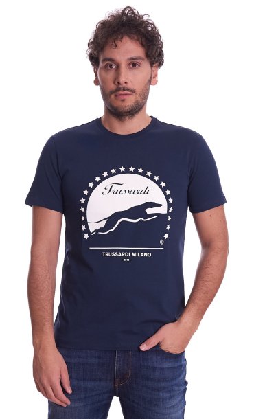 T-SHIRT TRUSSARDI STAMPATA BLU