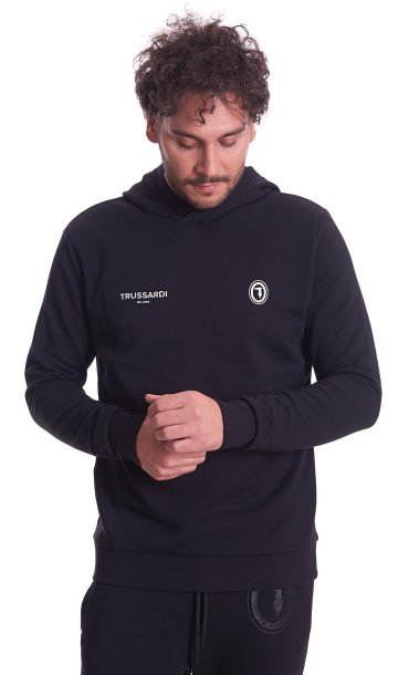 Trussardi men's sweatshirt hooded fleece with logo 52F00186