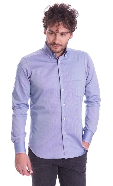 BLUE SKY MICRO FANTASY BUTTON DOWN SHIRT BRANCACCIO SLIM FIT