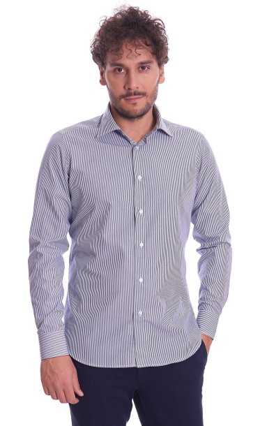 BLUE STRIPED SHIRT BRANCACCIO SLIM FIT LAPO COLLAR