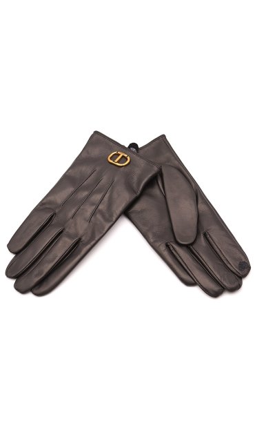 TWINSET LEATHER GLOVES WITH LOGO