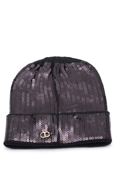 TWINSET KNIT HAT WITH PAILLETTES BLACK