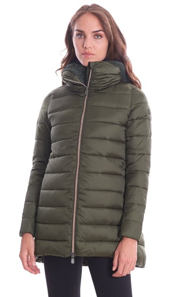SAVE THE DUCK LONG WIDE DOWN JACKET WITH ECOFUR MATILDA