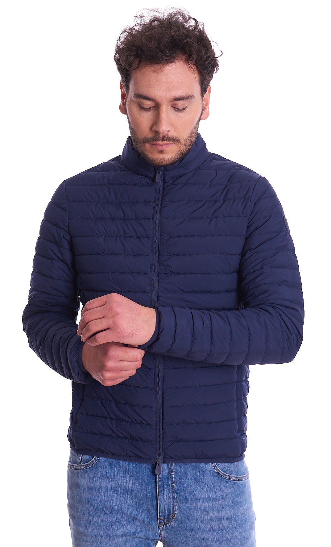 Men's short quilted blue jacket SAVE THE DUCK Lewis