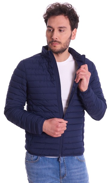 Men's short quilted blue jacket SAVE THE DUCK Lewis