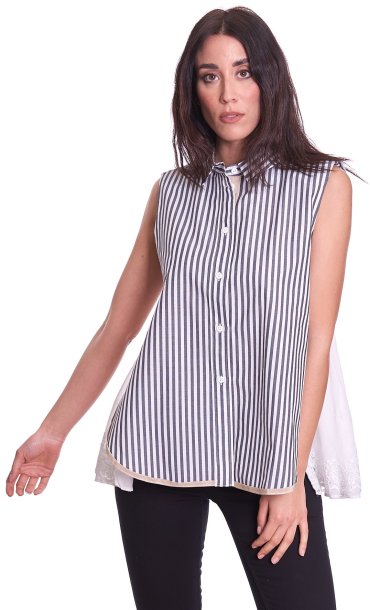 TWINSET ACTITUDE STRIPED BLOUSE WITH LACE