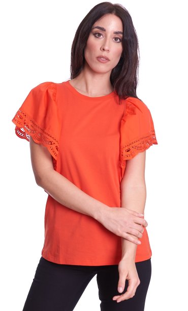 TWINSET T-SHIRT WITH LACE SLEEVE