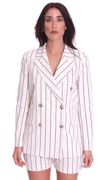 WHITE WISE STRIPED DOUBLEBREASTED BLAZER