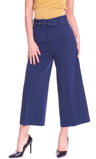 TWINSET WHITE WIDE PANTS WITH BELT