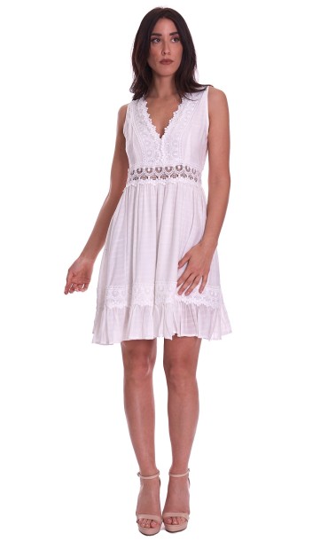 WHITE WISE SHORT DRESS WITH LACE APPLICATIONS