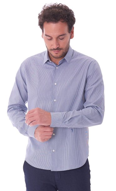 TRUSSARDI CHECKED SHIRT REGULAR FIT BLUE SKY