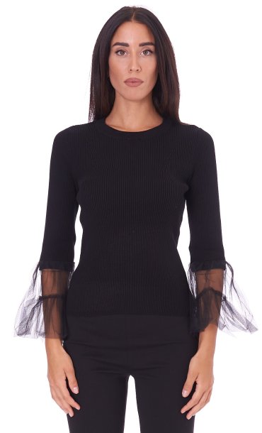 TWINSET RIBBED SWEATER WITH TULLE