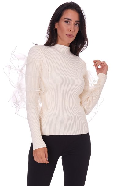 TWINSET SWEATER WITH FLOUNCES IN TULLE