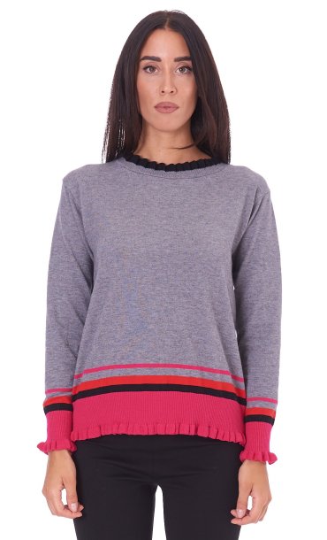 LUCKYLU BOAT NECK SWEATER WITH ROUCHES