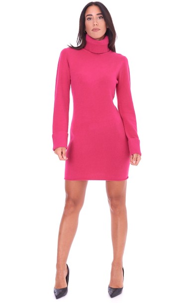 WHITE WISE TURTLENECK DRESS FUXIA