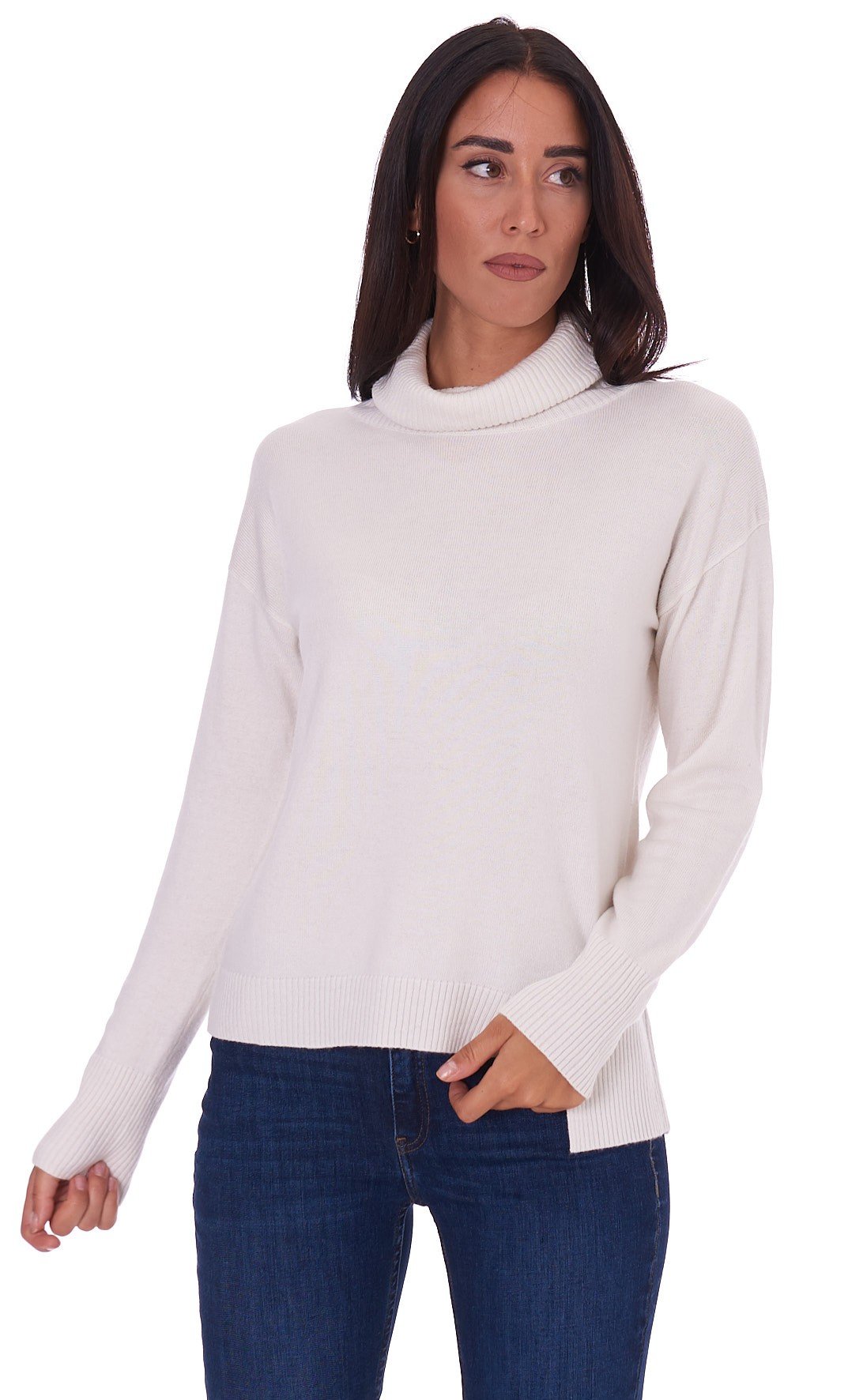 Women's White Wise turtleneck asymmetric sweater ESS150