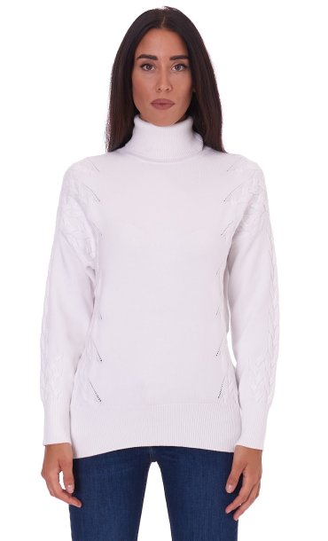 MAGLIA DOLCEVITA WHITE WISE CON MANICA INTRECCIATA