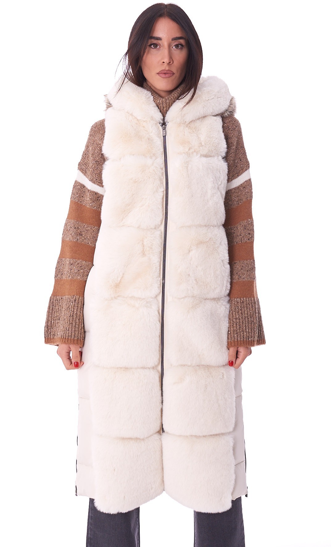 White gilet with fur on sale hood