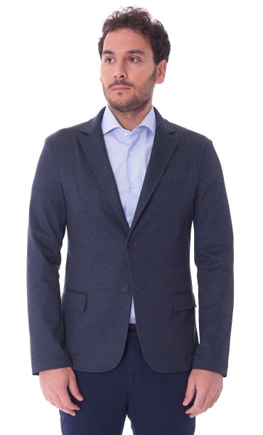 TRUSSARDI MICRO CHECKED JERSEY JACKET BLUE