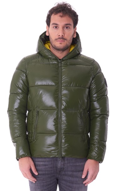 SAVE THE DUCK SHORT QUILTED JACKET WITH HOOD EDGAR GREEN