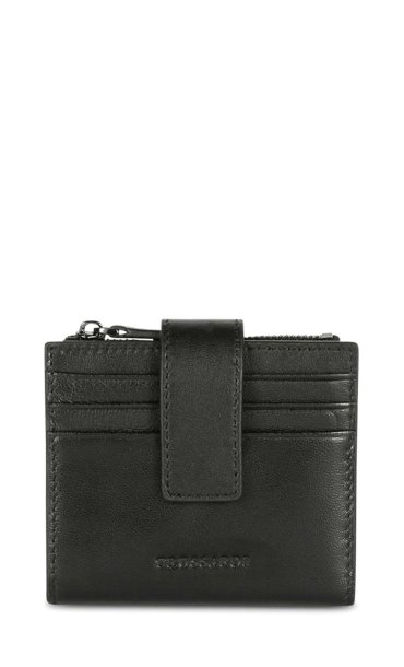 TRUSSARDI LEATHER CARD HOLDER WITH ZIP AND LOGO