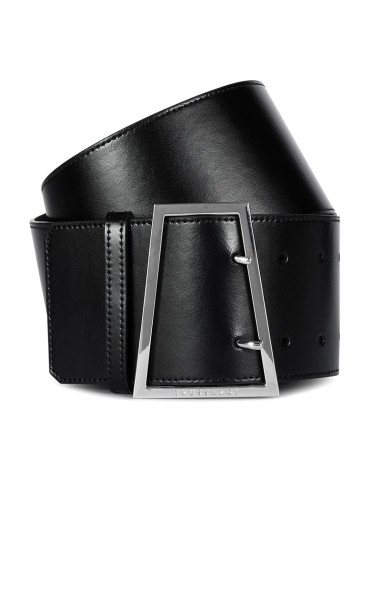 TRUSSARDI LEATHER BELT WITH ASYMMETRIC BUKLE