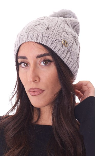TWINSET KNIT BREIDED HAT WITH PON PON