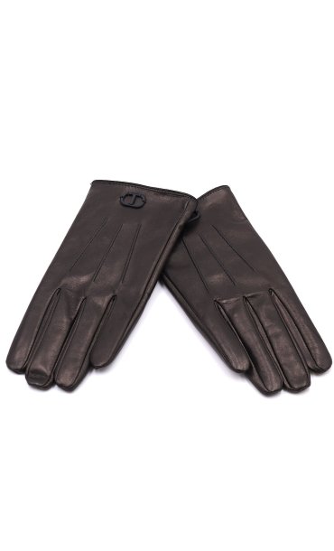 TWINSET LEATHER GLOVES WITH OVAL LOGO