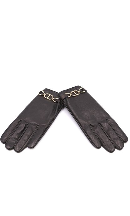 Leather gloves with Horsebit in black