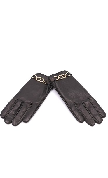 TWINSET LEATHER GLOVES WITH LOGOMANIA