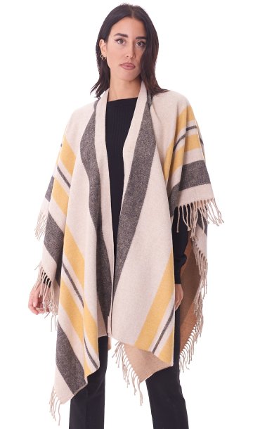 TWINSET STRIPED PONCHO WITH FRINGES