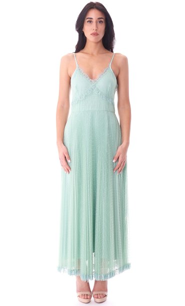 TWINSET LONG EMBROIDERED TULLE DRESS GREEN