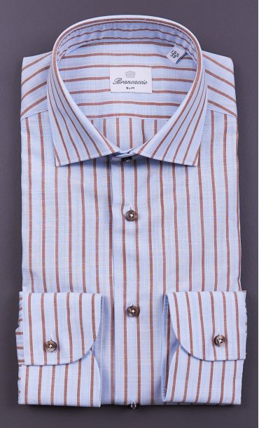 CAMICIA BRANCACCIO RIGATA AZZURRA E MARRONE