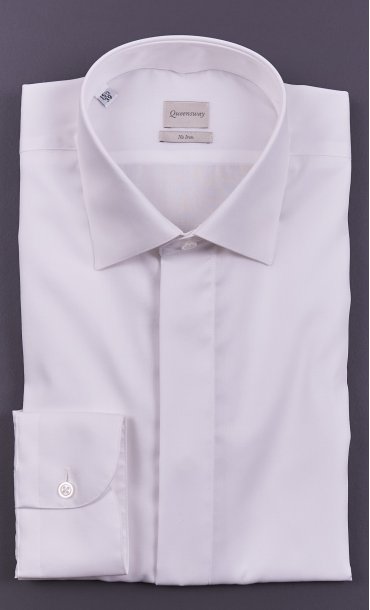 WHITE SHIRT QUEENSWAY WITH COVERED BUTTONS NO IRON