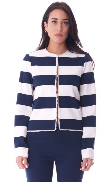 TWINSET STRIPED BLAZER WITH PEARLS