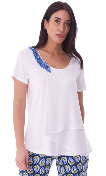 MARIA BELLENTANI T-SHIRT WITH FRINGES