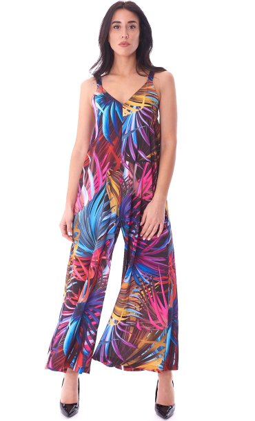 WHITE WISE WIDE PALMS PRINT JUMPSUIT