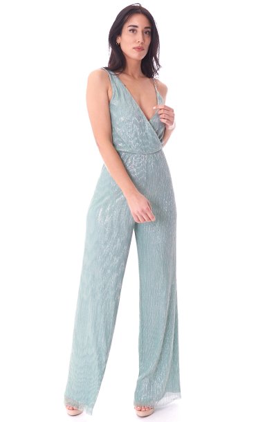 Women's White Wise lurex plissé jumpsuit green WW28512