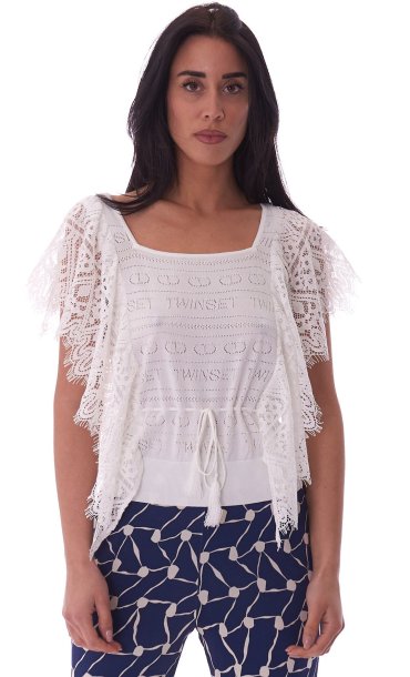 TWINSET PERFORATED TOP WITH LACE SLEEVE