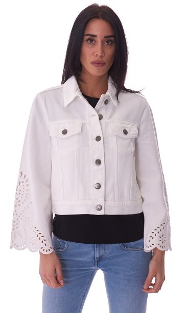 TWINSET DENIM JACKET WITH EMBROIDERED SLEEVE