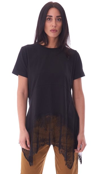 TWINSET LONG T-SHIRT WITH LACE APPLICATION