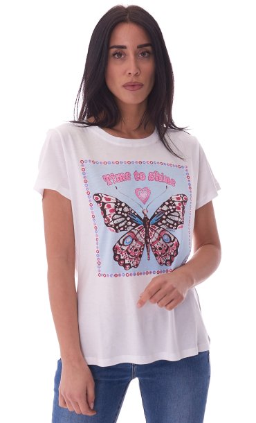 LUCKYLU BUTTERFLY PRINT T-SHIRT WITH STRASS