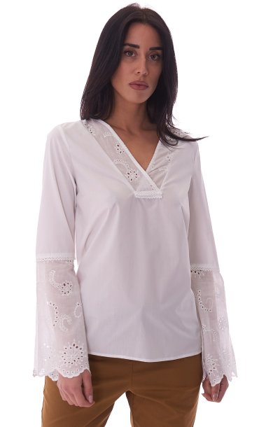 WHITE WISE SHIRT WITH SANGALLO ON SLEEVE