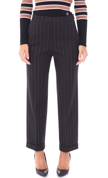 MARIA BELLENTANI STRIPED PANTS WITH TURN UP